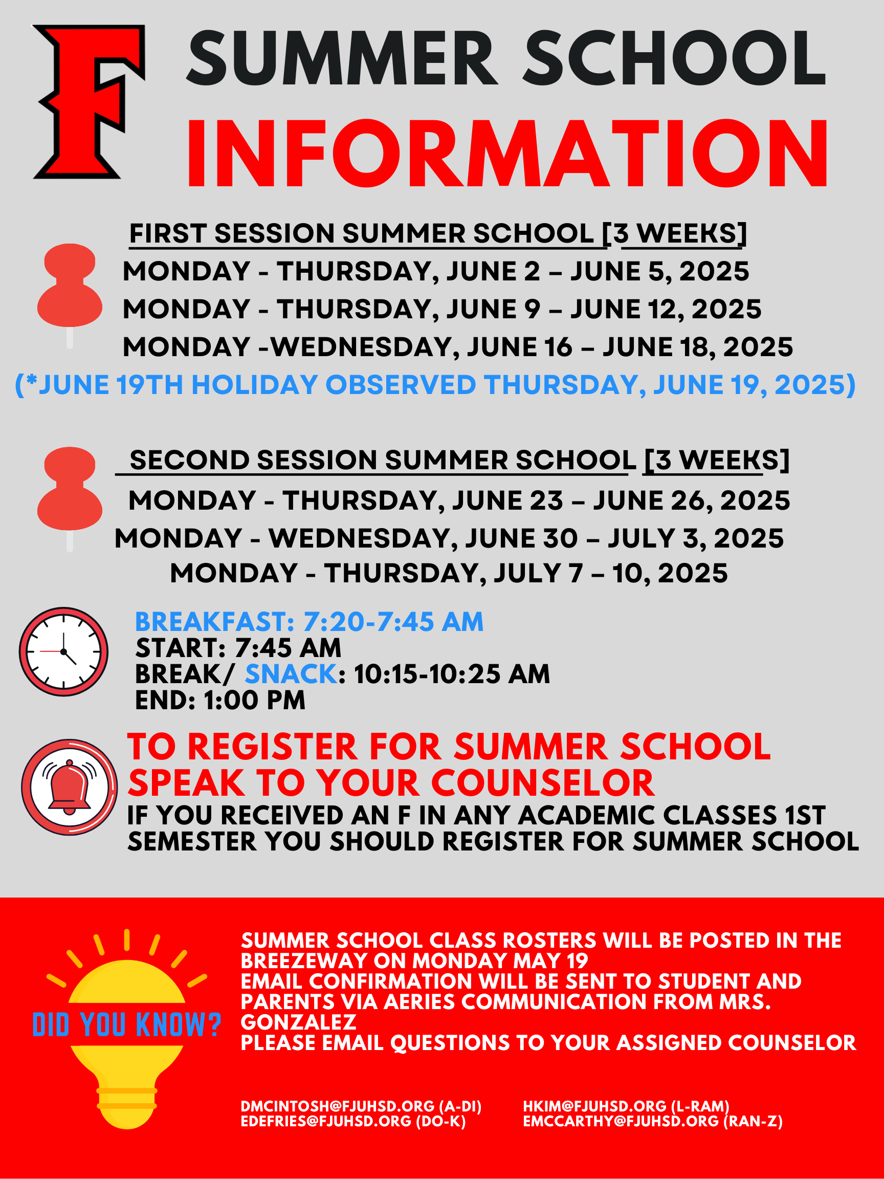 Summer School Info Announcements
